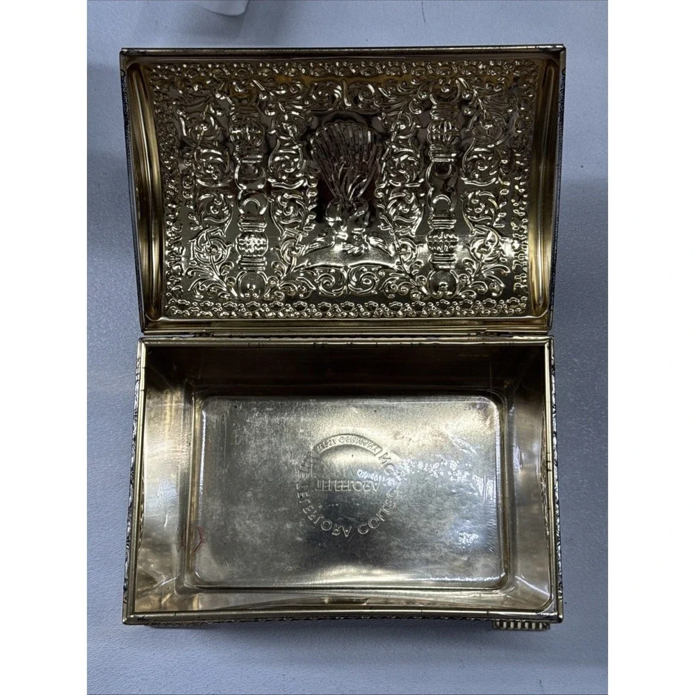 Vintage Teleflora Angel Embossed Chest Tin Gold and Silver tone West Germany  VG
